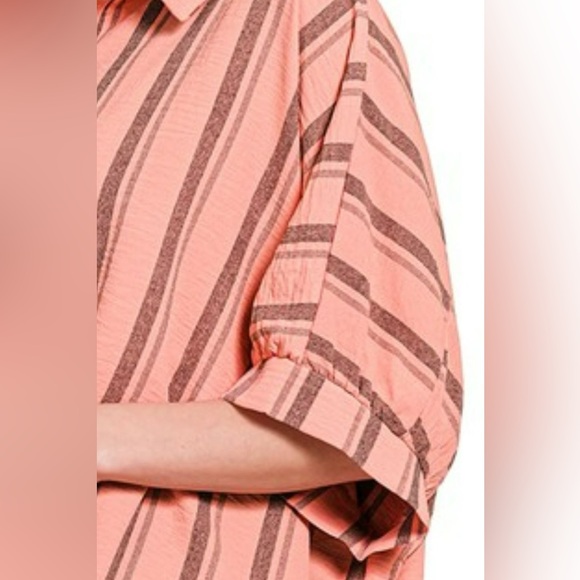 Zenana Woven Yarn-Dye Stripe Oversized Button Down Shirt - Picture 3 of 3